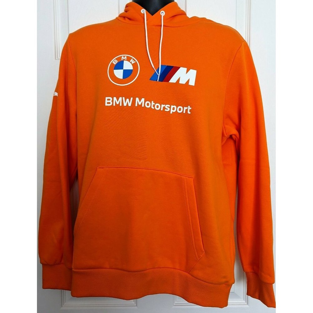 NWT Puma BMW Motorsport Essentials Fleece Hoodie Vibrant Orange Men's Size L